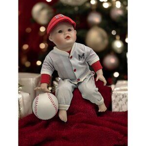 Vintage Yolanda Bello Signed Michael Baseball Baby Boy Porcelain Doll 11"